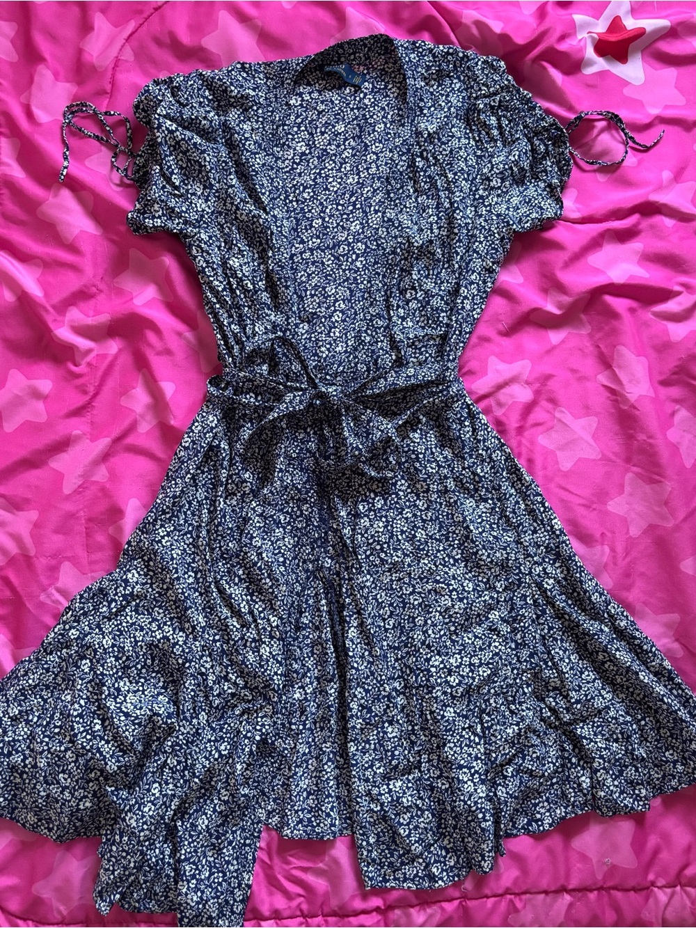 Polo Ralph Lauren Navy and White Floral Tie-Waist Midi Dress Size 6